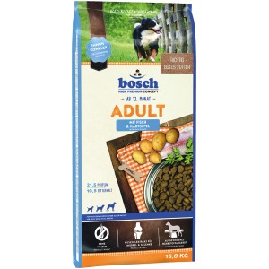 Bosch Adult Fisch & Kartoffel Trockenfutter, 15kg Sack für ausgewachsene Hunde.