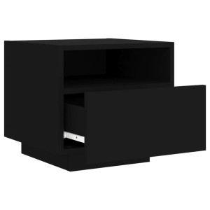 Schwarze vidaXL Nachttische mit LED, 2er-Set, Schublade offen.