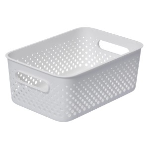 Weißer SmartStore Essence M Aufbewahrungskorb mit Lochmuster und Griffen.
