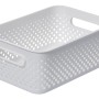 Weißer SmartStore Essence M Aufbewahrungskorb mit Lochmuster und Griffen.