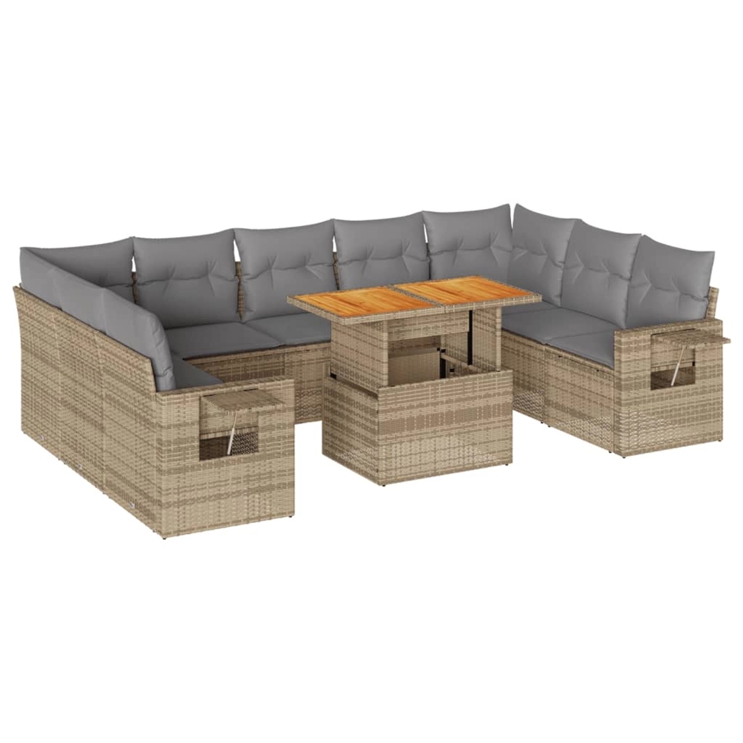 vidaXL 10-Tlg Garten-Sofagarnitur mit Kissen Beige Poly Rattan 3327195 günstig online kaufen
