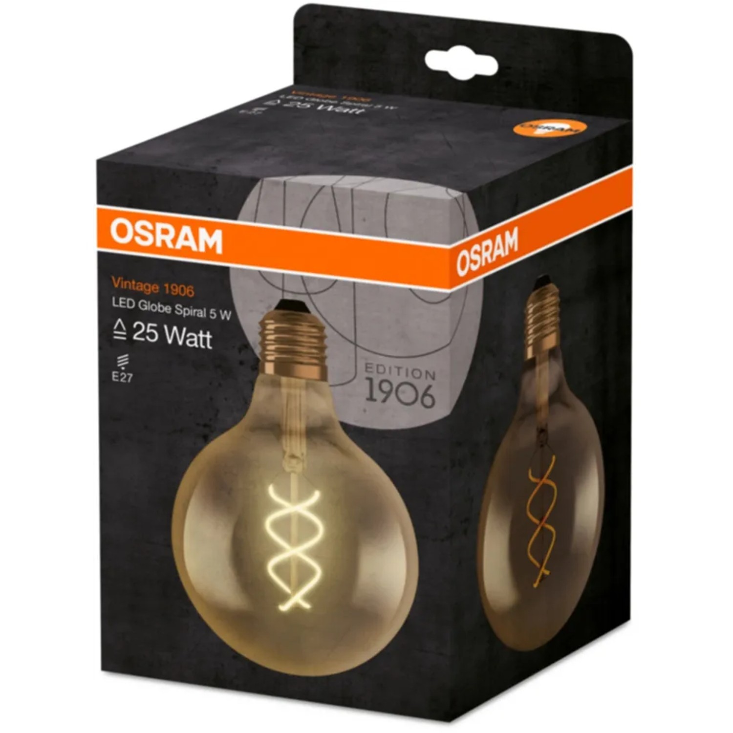 Osram LED-Leuchtmittel E27 Globeform 4W, extra warm, in Produktverpackung.