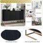 Schwarzes Sideboard/Buffetschrank mit 4 Türen und goldenem Metallgestell für Wohn- und Esszimmer.