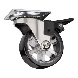 SOTECH Lenkrolle RAPID, schwarz, Ø50 mm, mit Bremse. Robuste Möbelrolle aus Stahl mit Polyurethan-Lauffläche, belastbar bis 35 kg.