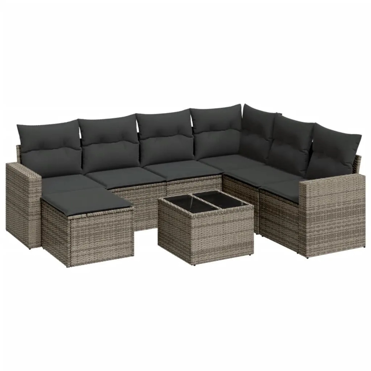 vidaXL 8-Tlg Garten-Sofagarnitur mit Kissen Grau Poly Rattan 3251647