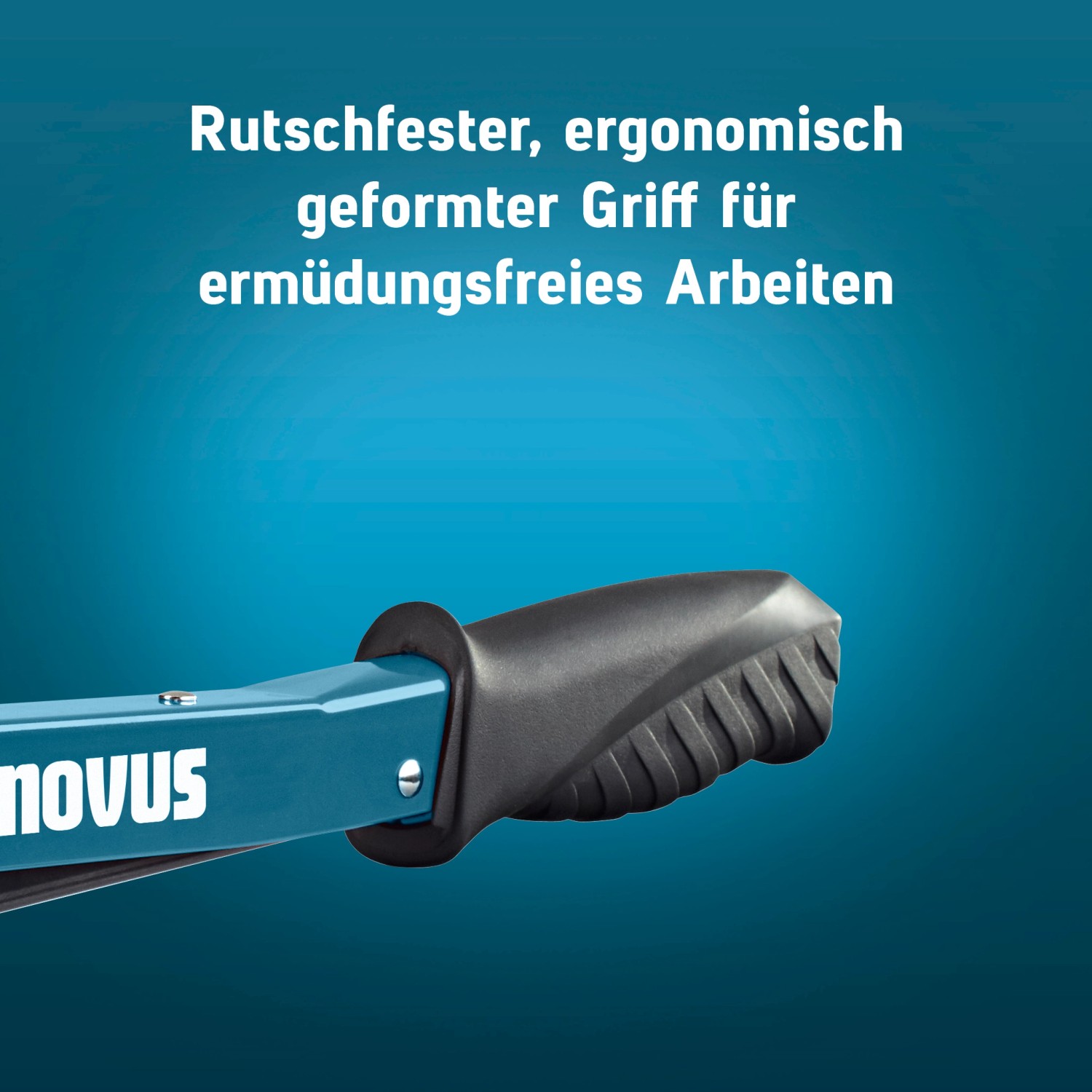 Detailaufnahme: Novus Hammertacker J-022 mit ergonomischem, rutschfestem Griff.
