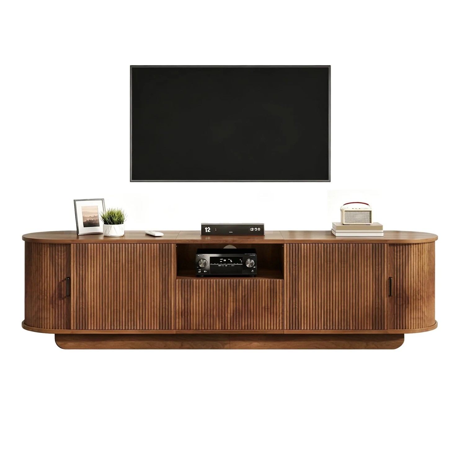 Merax TV Lowboard 180x40x50 cm Schiebetüren Wellenoptik Schublade Stauraum