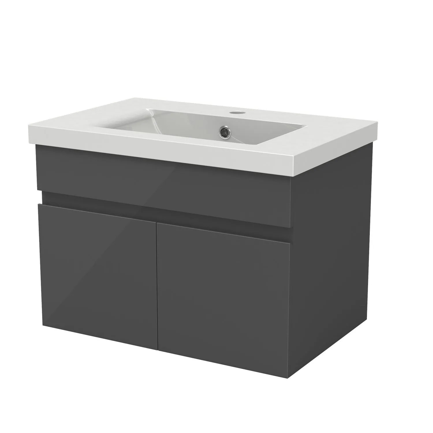AICA Badmöbel BERGEN 60 cm Keramik Waschtisch mit Unterschrank Hochglanz Anthrazit Grifflos Softclose Türen 2 tlg.