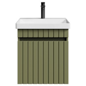 Planetmöbel COSMIA Waschtisch 50 cm Mintgrün Matt mit Keramikwaschbecken Schublade Armatur Matt Schwarz Soft Close