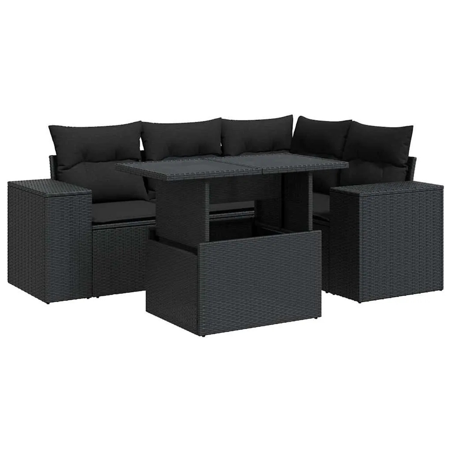 vidaXL 5-Tlg Garten-Sofagarnitur mit Kissen Schwarz Poly Rattan 3326786 günstig online kaufen