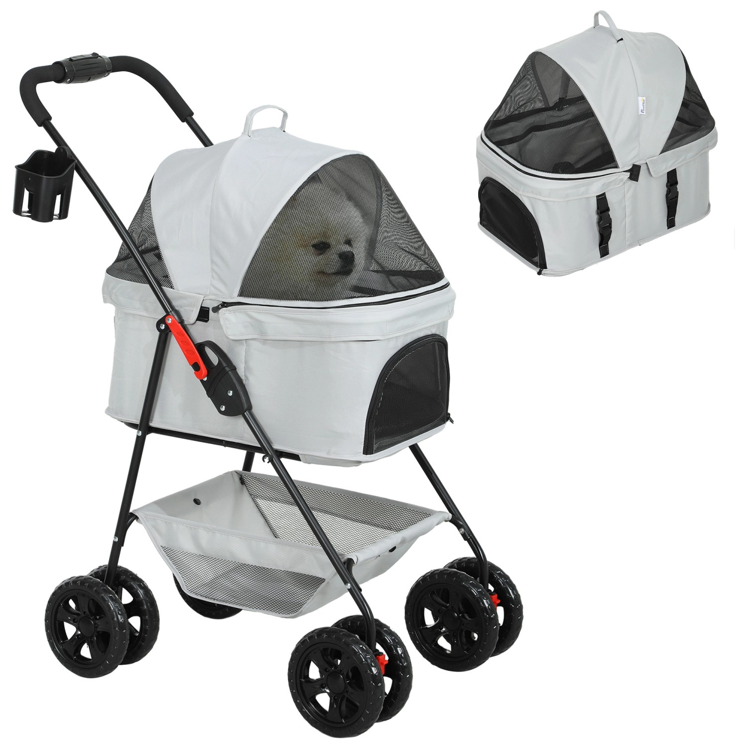 Thumbnail - PawHut Hundewagen  Polyester Stahl Hellgrau 76L x 50B x 102H cm
