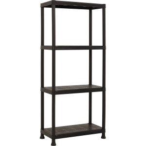Schwarzes OBI Kunststoffregal XS-60 mit 4 Böden, 135x60x30 cm.