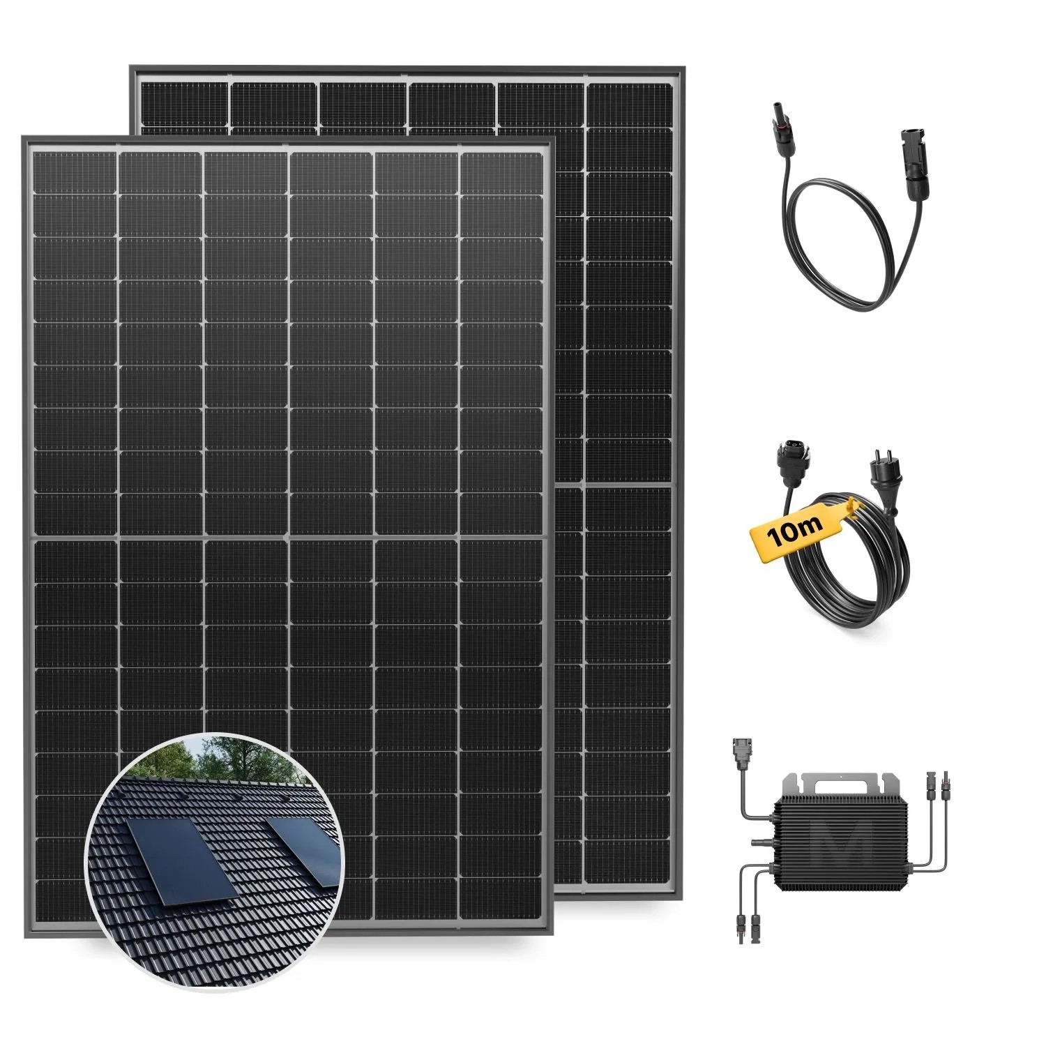 Solakon Balkonkraftwerk 900W Solaranlage mit Ziegeldach Halterung Einzelmontage Steckerfertig Komplettset Photovoltaik 800W Kabellänge 10m