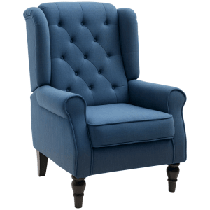 Blauer HOMCOM Ohrensessel mit Tufting-Rückenlehne, Polyesterbezug und Holzbeinen. Eleganter Loungesessel.