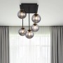 Moderne Globo Deckenleuchte Jorge, 5-flammig, schwarz matt mit Rauchglas-Schirmen.