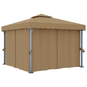 vidaXL Pavillon 3x3 m in Taupe mit Vorhängen und Aluminiumrahmen.