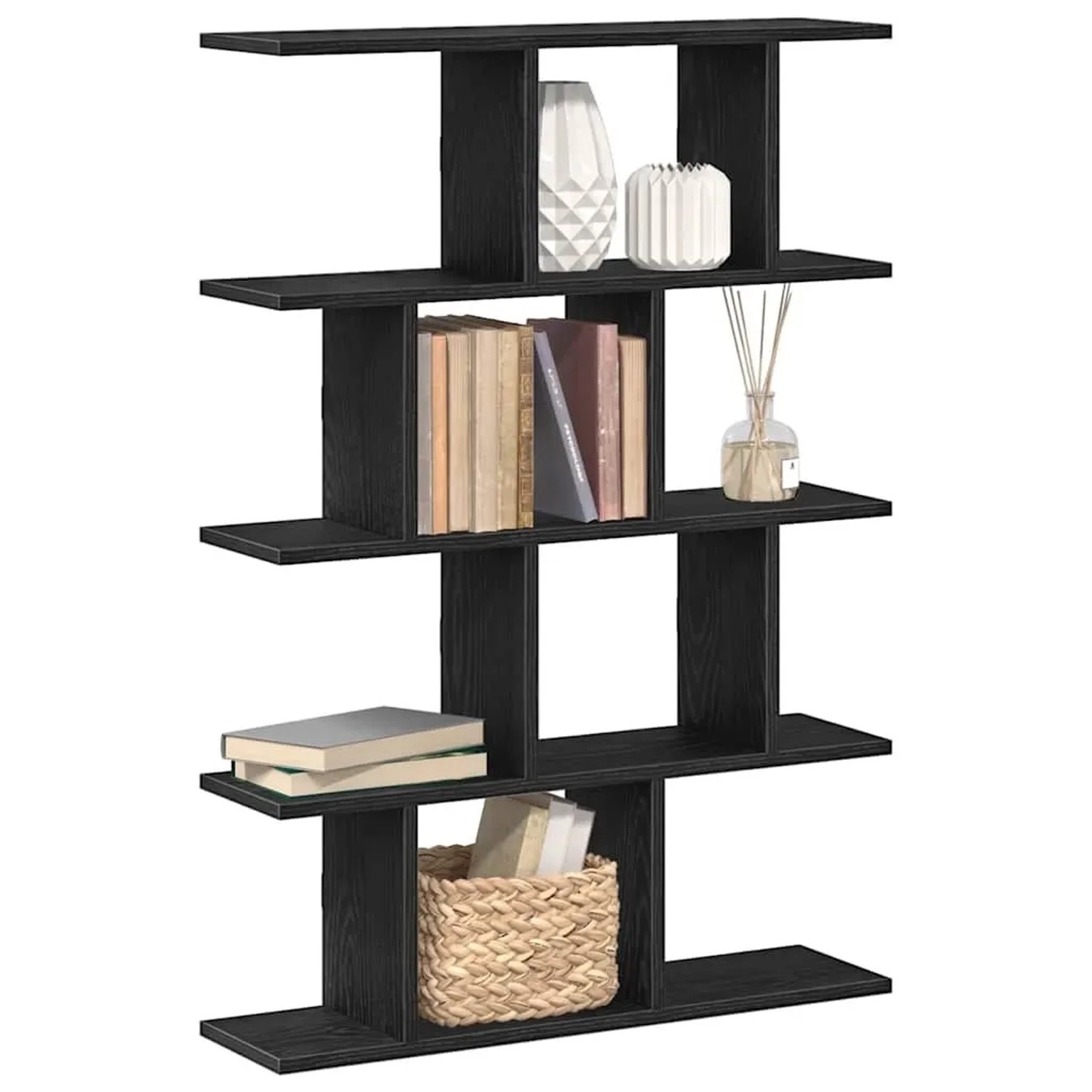 Schwarzes vidaXL Würfelregal mit 12 Fächern aus Holzwerkstoff. Modernes Design für Wohnzimmer und Büro.