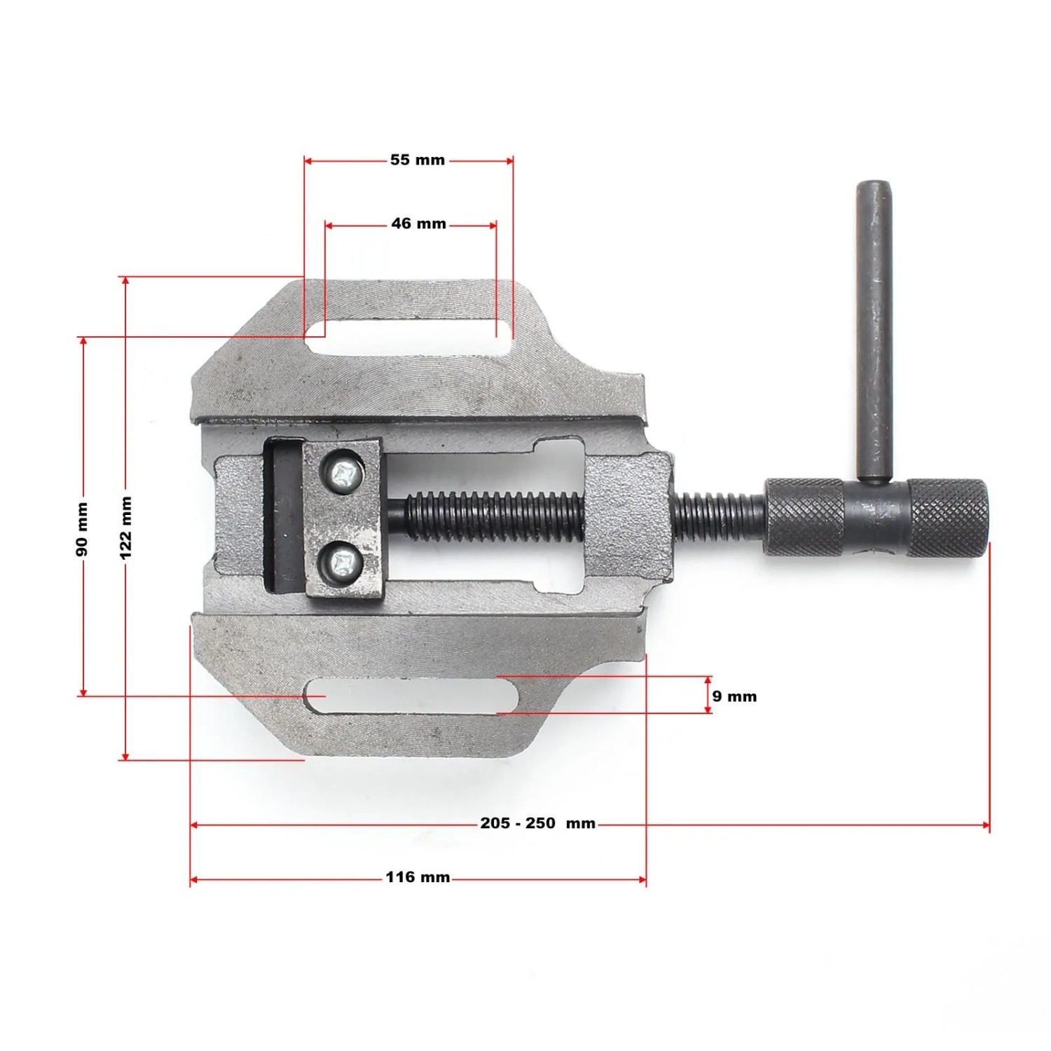 Robuster Wiltec Maschinenschraubstock aus Gusseisen mit 75mm Backen und 46mm Spannweite für präzises Spannen.
