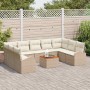 Beige vidaXL Gartenmöbel-Lounge: 10-teiliges Sofa-Set mit Tisch und weißen Polstern.