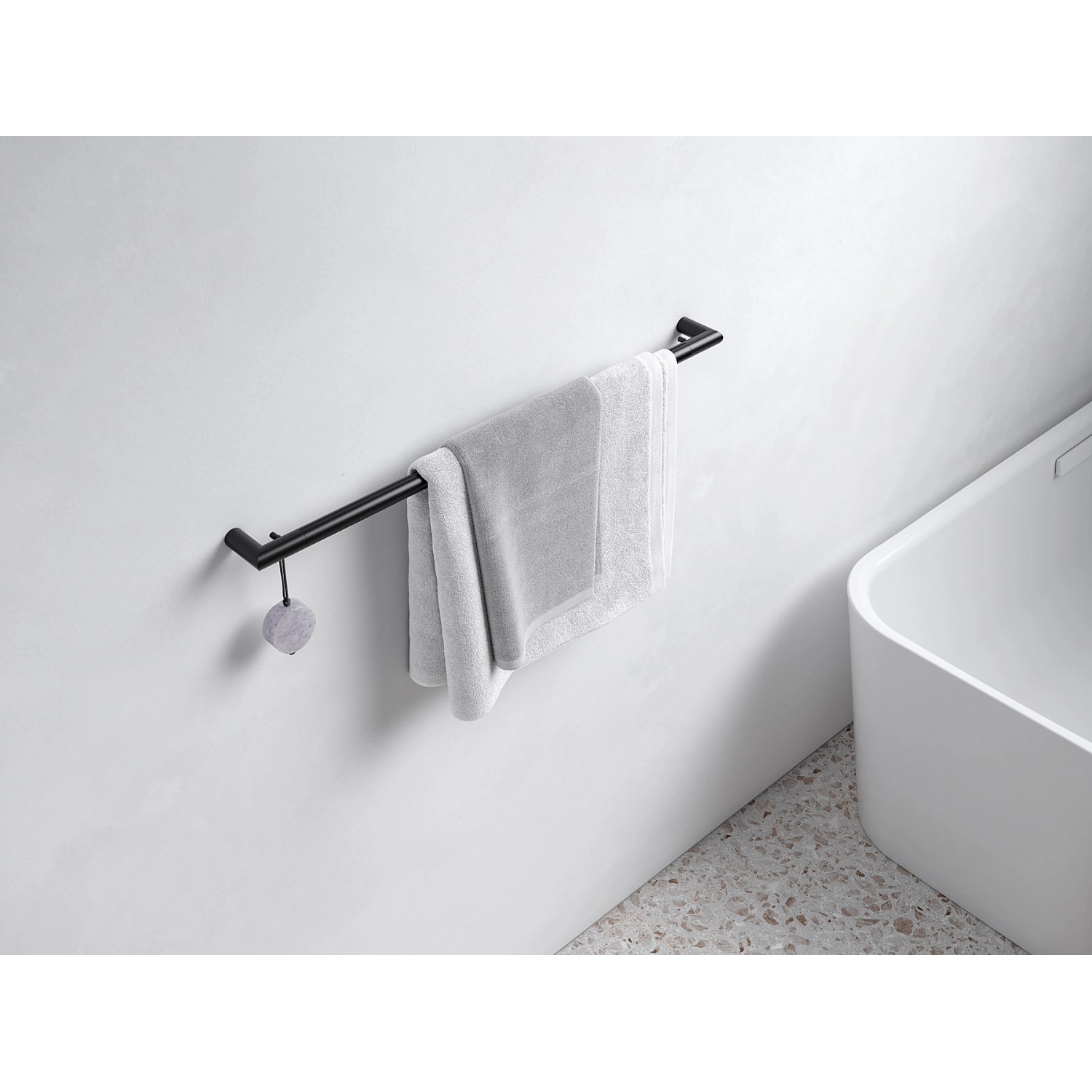 Keuco Reva Black Badetuchhalter, 80cm, mit Handtüchern und 2 Haken, Schwarz-Matt.