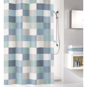 Kleine Wolke Duschvorhang Check Mare, 180x200 cm, mit blau-grau-weißem Karomuster.