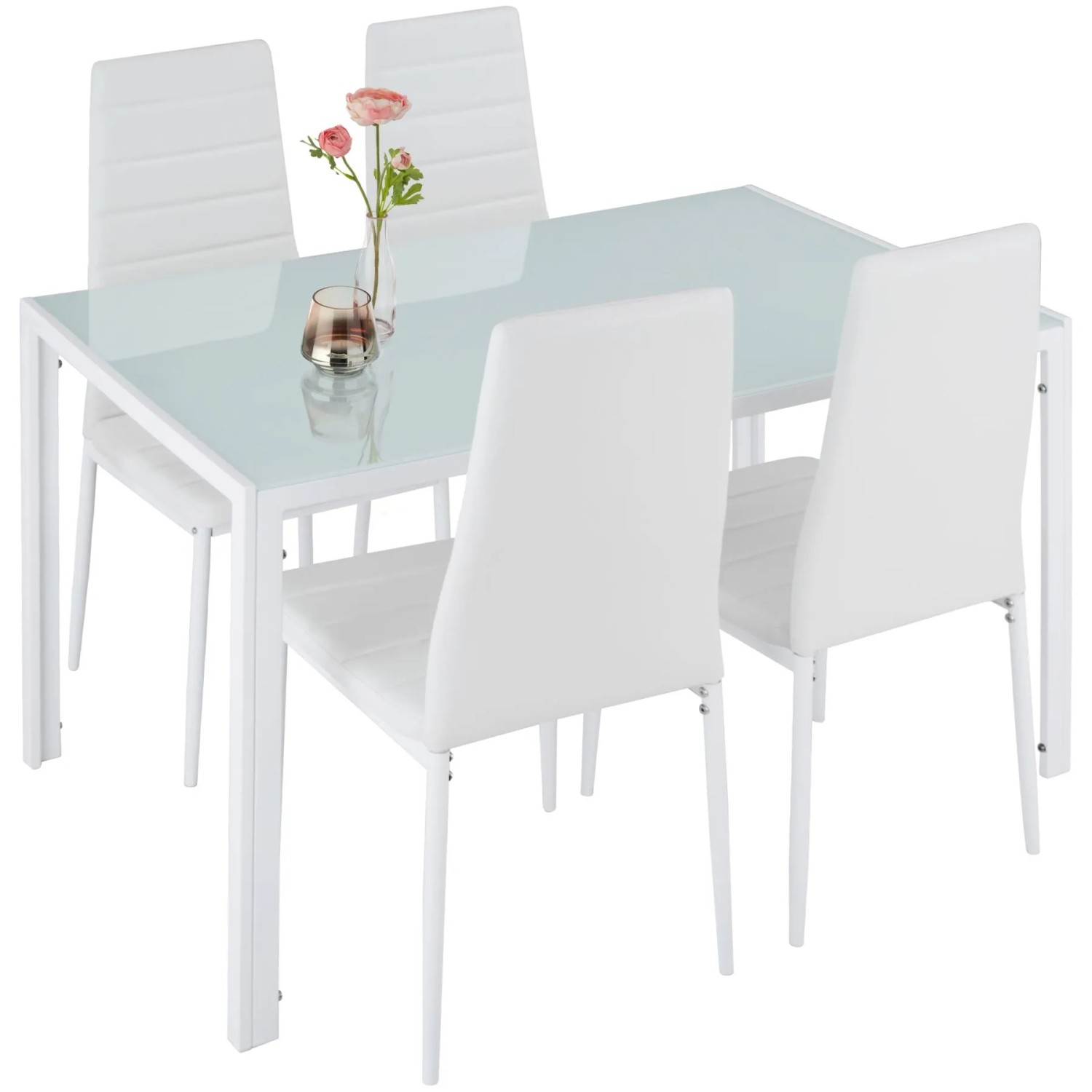Tectake Esszimmergruppe Berlin 5 Teilig Esstisch Mit 4 Stühlen  120 x 70 x 75 cm Weiß