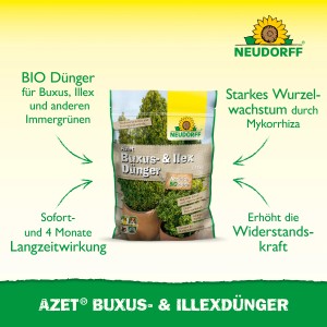 Neudorff Azet Buxus- und Ilex-Dünger 1,75 kg Packung für kräftiges Wachstum und erhöhte Widerstandskraft.