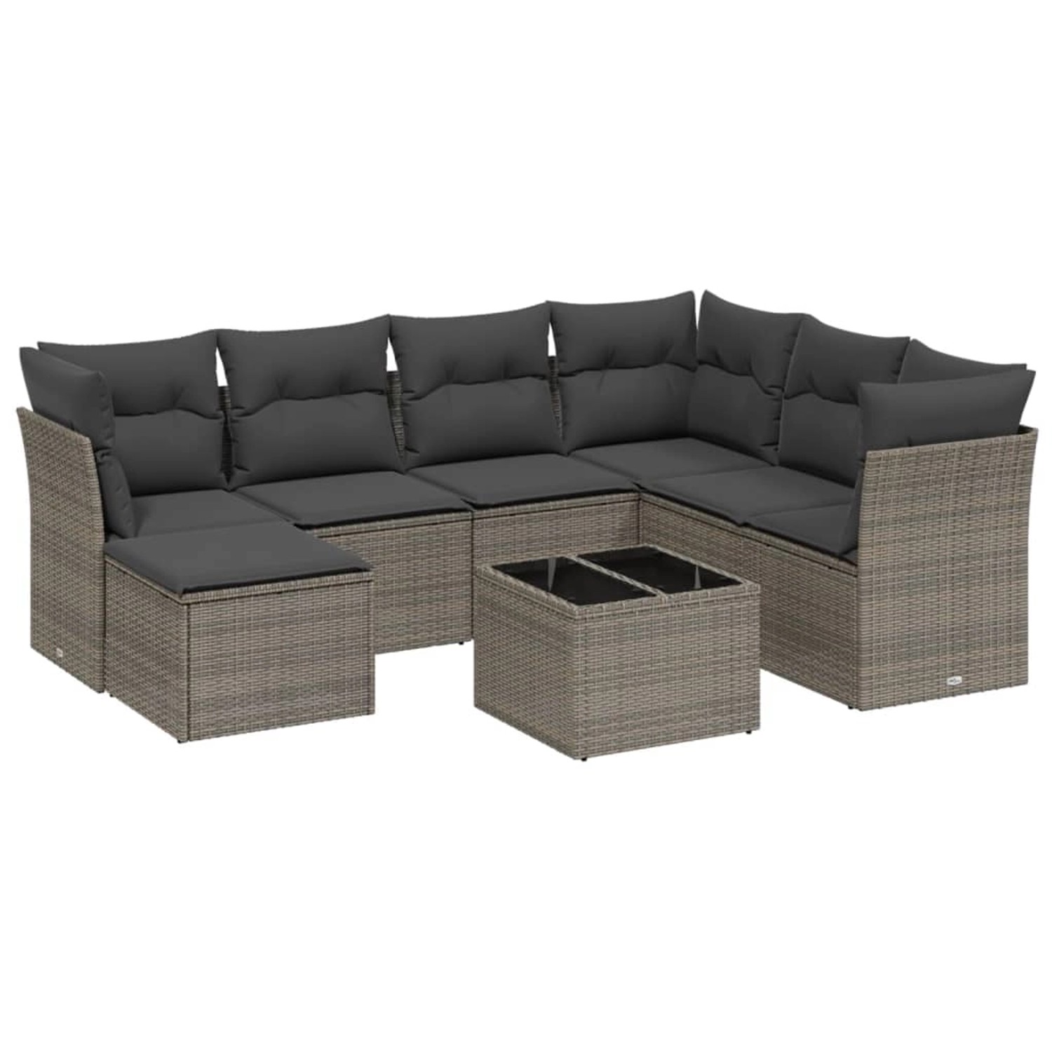 vidaXL 8-Tlg Garten-Sofagarnitur mit Kissen Grau Poly Rattan 3263226