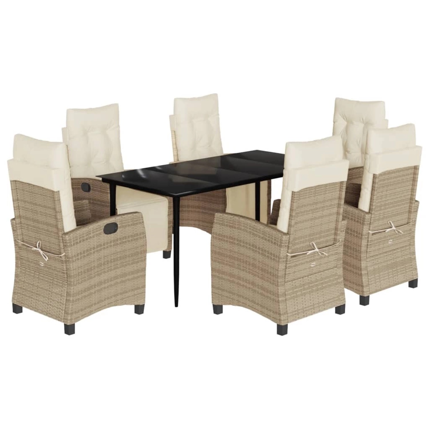vidaXL 7-Tlg Garten-Essgruppe mit Kissen Beige Poly Rattan 3213006 günstig online kaufen