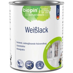 Dose Biopin Weißlack 750ml, lösemittelfreier Klarlack für Holz und Metall im Innenbereich.