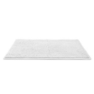 Weißer Beautissu BeauMare WR Badteppich 50x80cm. Rutschfeste Chenille Badematte, für Fußbodenheizung geeignet.