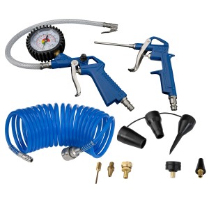 Güde Kompressor 231/10/24 Zubehörset, bestehend aus Druckluftpistolen, Schlauch und Düsen.