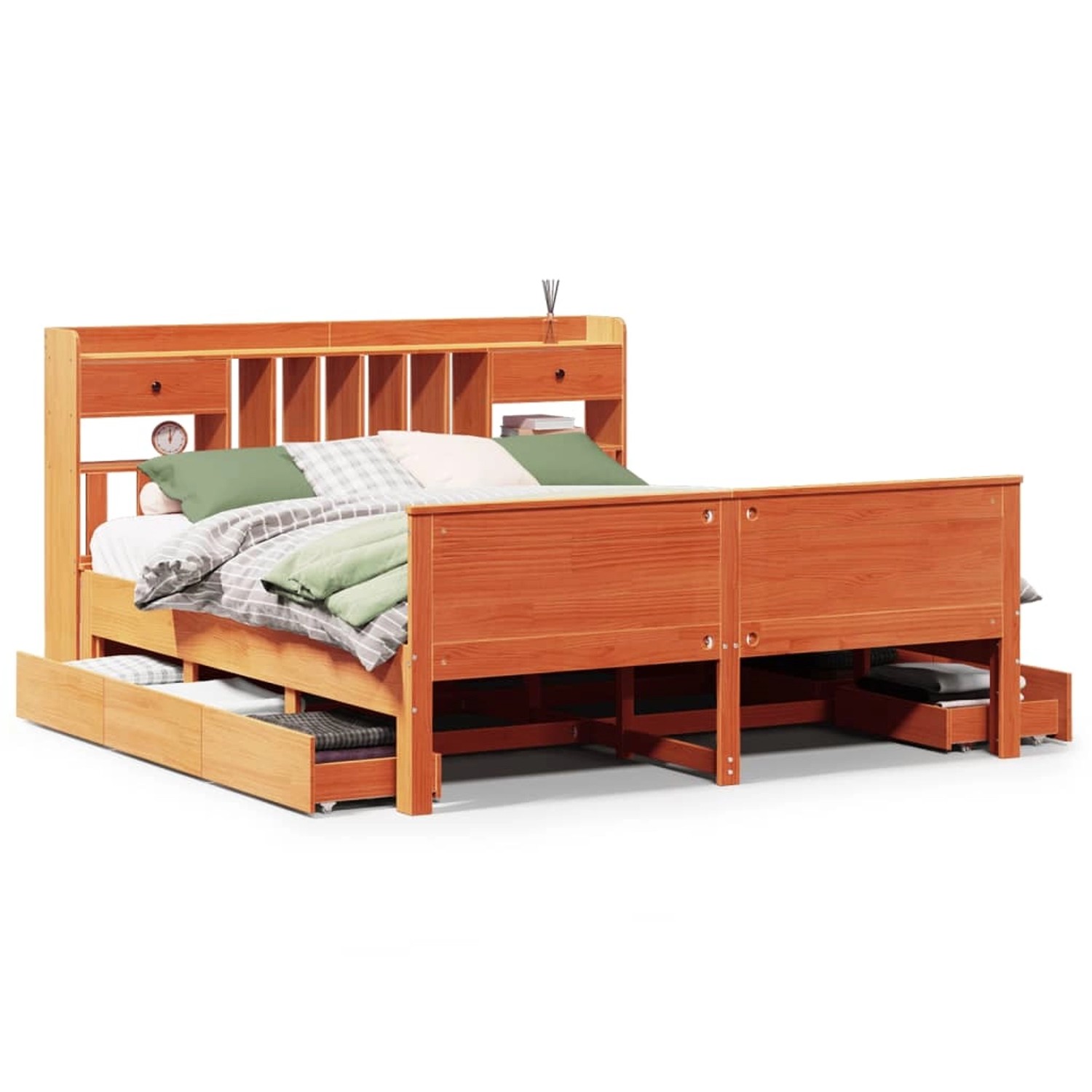 vidaXL Massivholzbett mit Regal ohne Matratze Wachsbraun 200x200 cm 3308911 günstig online kaufen