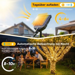 Salcar Solar-Cluster-Lichterkette: Solarpanel lädt tagsüber, 768 warmweiße LEDs leuchten nachts im Garten. Für stimmungsvolle Beleuchtung.