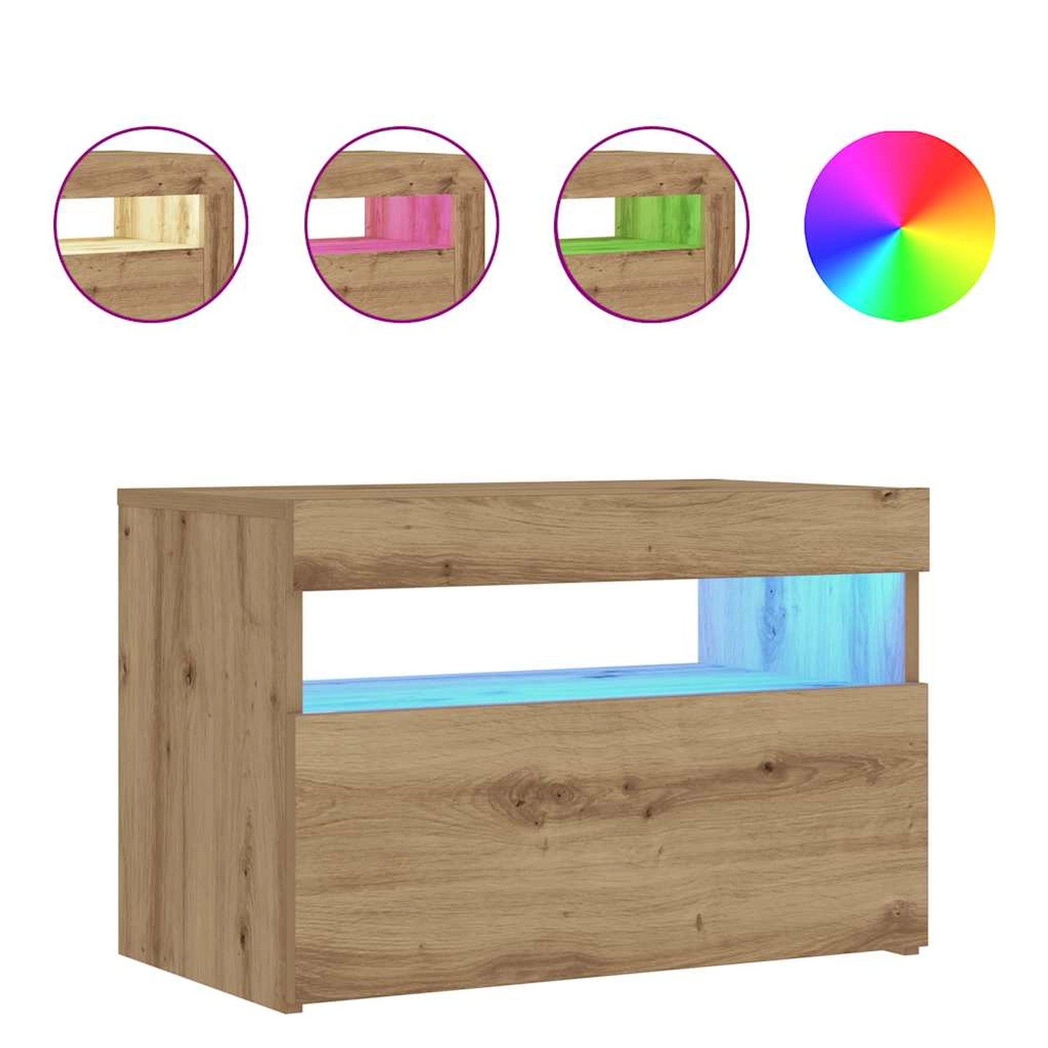 vidaXL Nachttisch mit LED-Leuchten Artisan-Eiche 60x35x40 cm 3329176