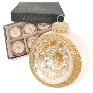 6er-Set goldene Weihnachtskugeln (8cm) von Krebs Glas Lauscha mit Reflex- und Glitzer-Effekt.
