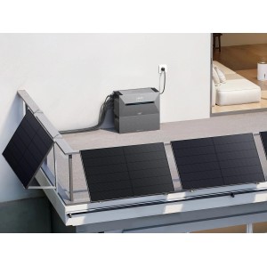 Anker Solix Balkonkraftwerk mit Speicher, 4 Solarpanels und Solarbank. Kompakte Solaranlage für den Balkon.