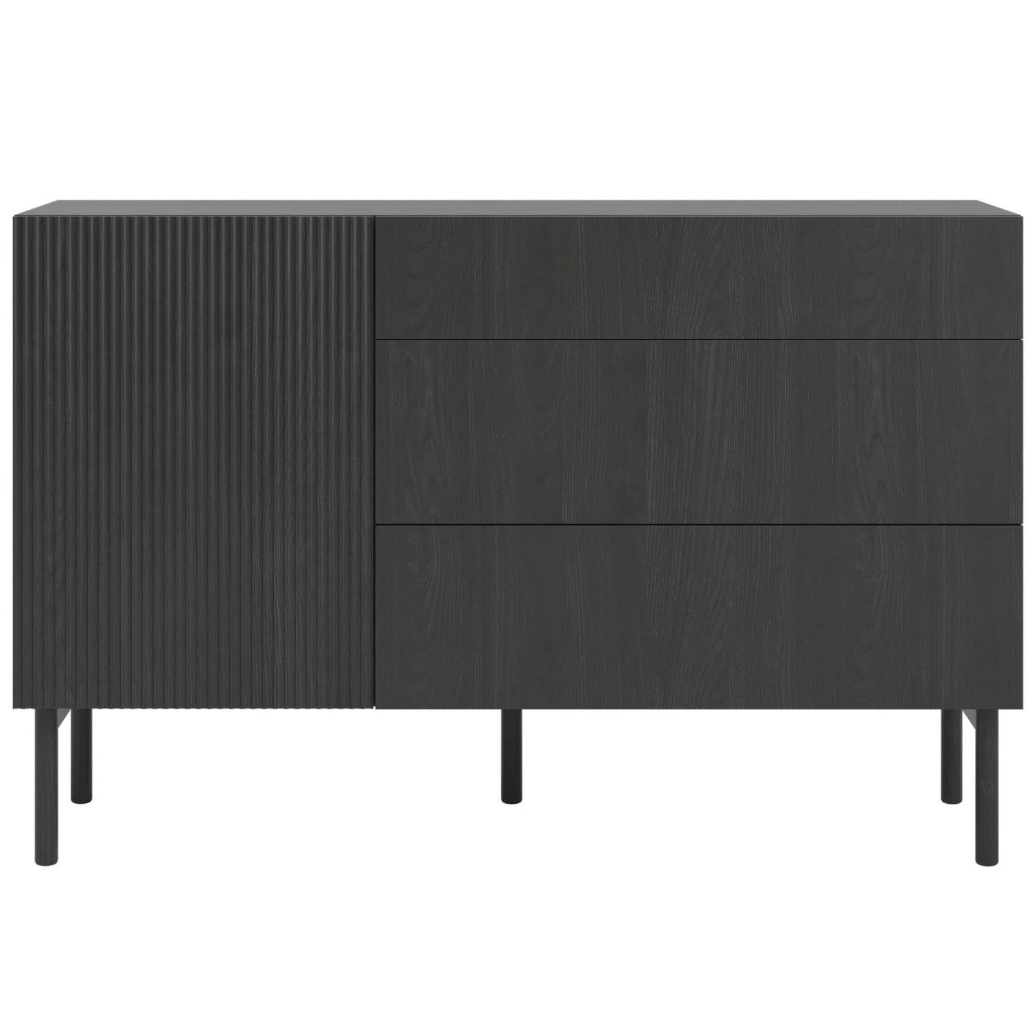 Selsey Sideboard Nolie Eintürig Mit Drei Schubladen 140 Cm Portland-Esche Schwarz