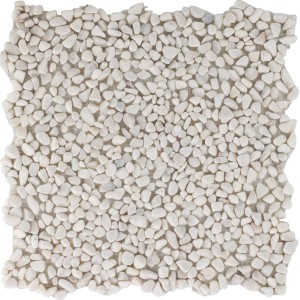 Mosaikmatte mit weißen, matten Flusskieseln, 30,5x30,5 cm. Naturstein-Optik für Bad & Küche.