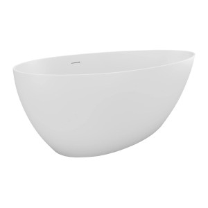 Freistehende Badewanne Apulia in mattem Weiß, 160 cm lang, aus Acryl mit modernem Design und Überlauf.
