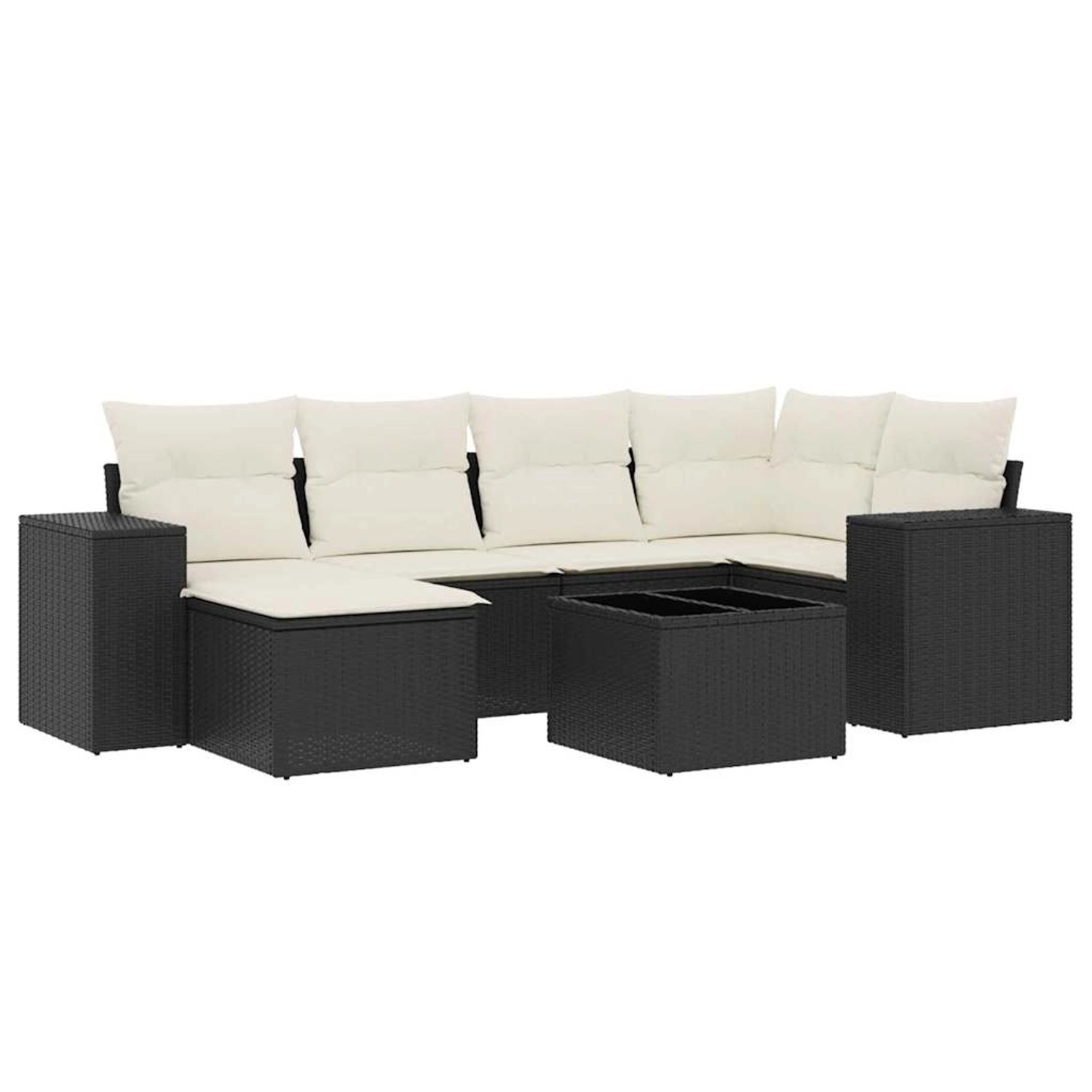 vidaXL 7-Tlg Garten-Sofagarnitur mit Kissen Schwarz Poly Rattan 3222865
