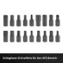 Einhell KFZ Impact Bit Set: S2 Stahl Bits und Stecknüsse für Werkzeugkoffer, verschiedene Größen.