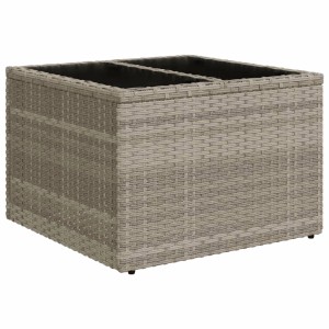 Hellgrauer vidaXL Gartentisch aus Rattan mit Glasplatte, 55x55x37 cm.