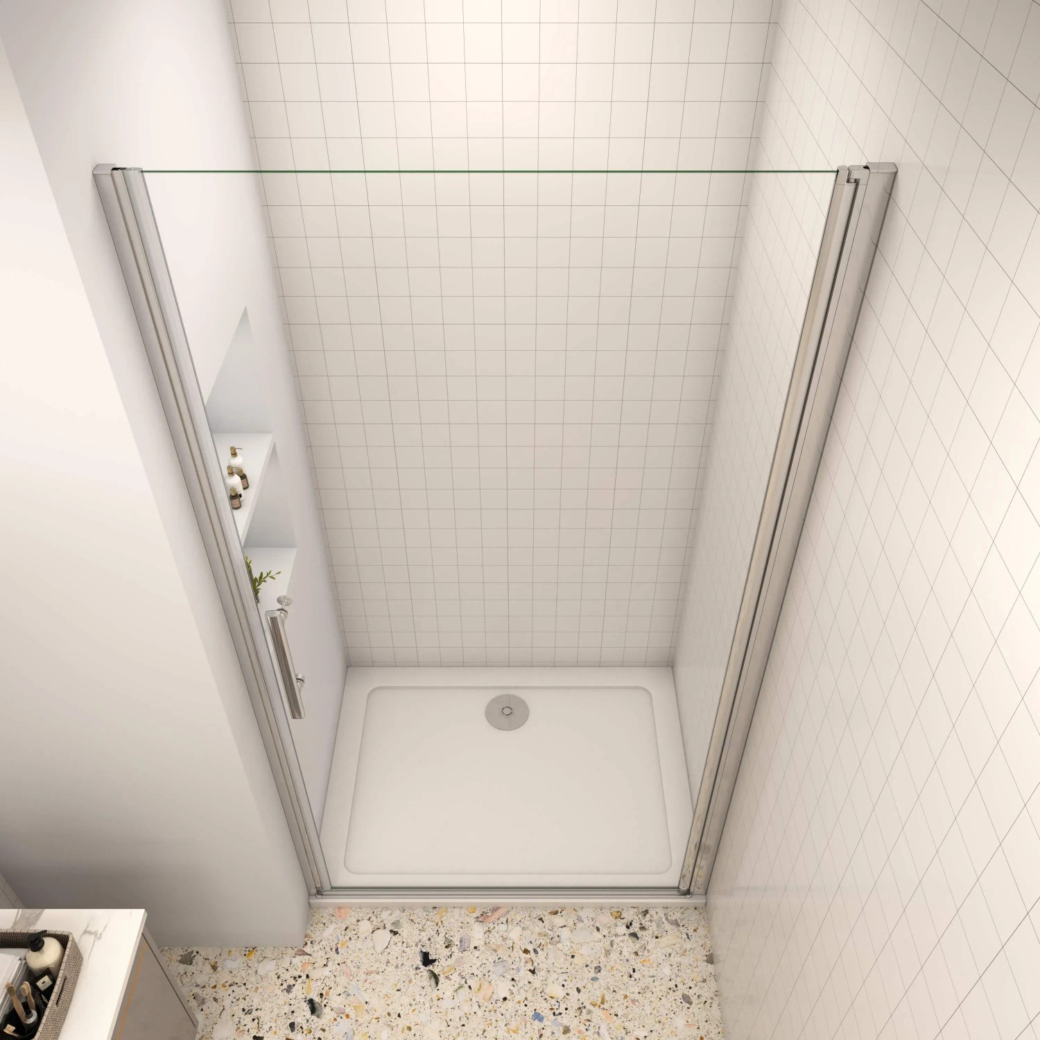 AICA Duschkabine 100x195cm mit Drehtür, Nischentür aus 6mm ESG Glas, chromfarbener Rahmen.