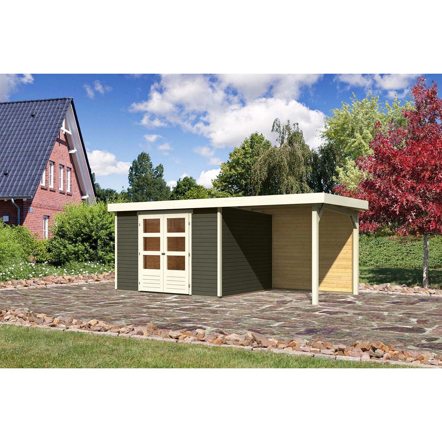 Karibu Holz-Gartenhaus Boras Terragrau Flachdach Lackiert 298 cm x 242 cm günstig online kaufen