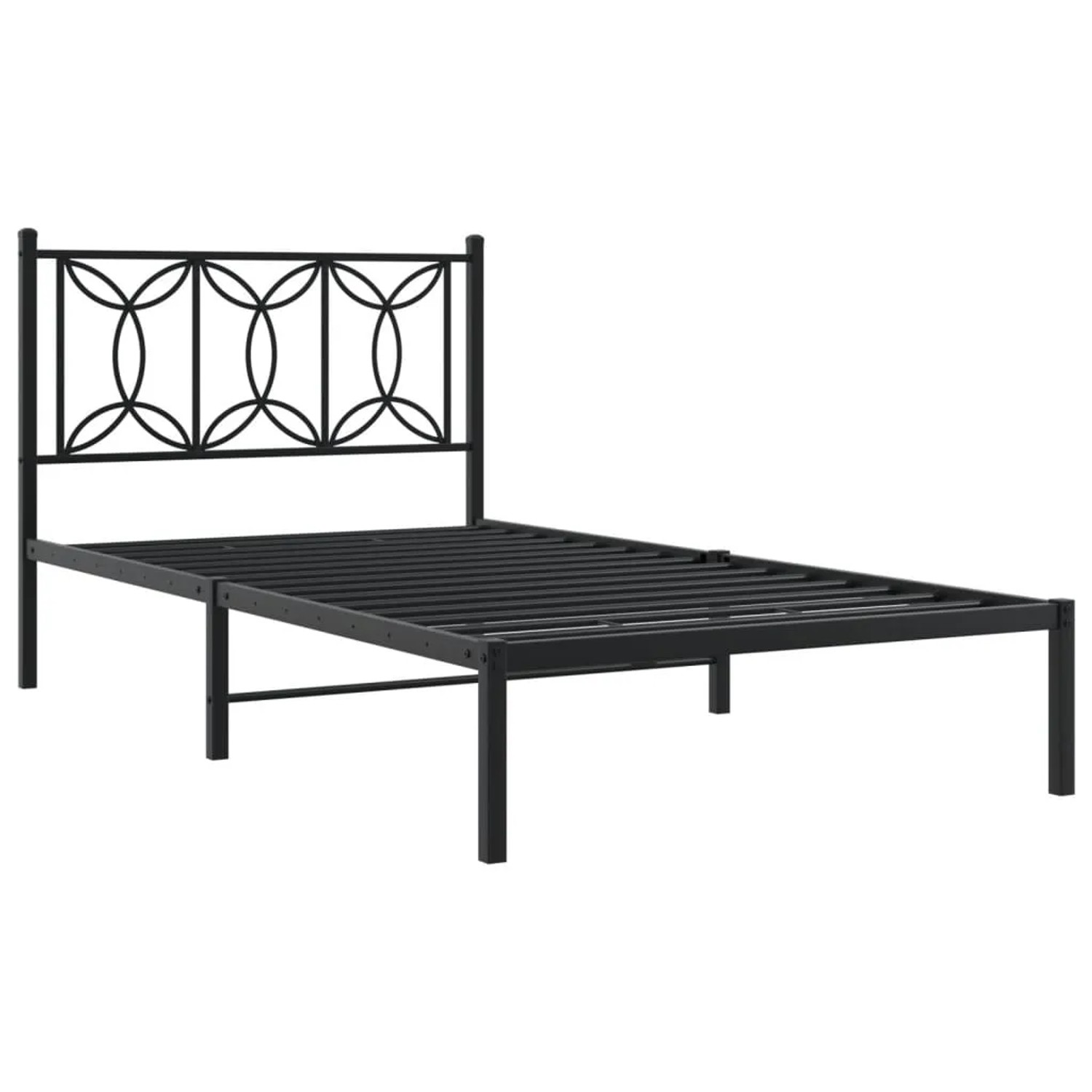 Schwarzes Metallbettgestell 107x203 cm mit Kopfteil im modernen Design.