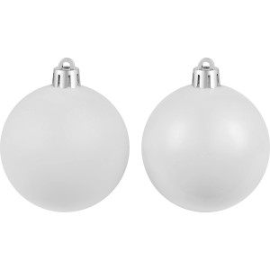 Weißes, 25-teiliges Christbaumkugel-Set (Ø 6 cm) aus Kunststoff.