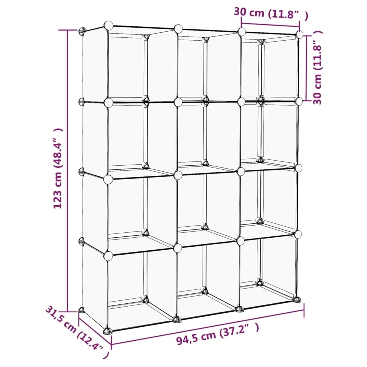 Schwarzes vidaXL Regalsystem mit 12 Würfeln aus PP-Kunststoff, ideal als Schuhkommode.