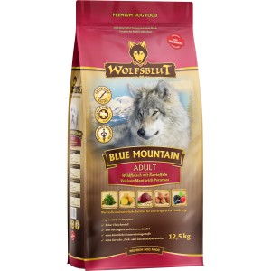 Wolfsblut Blue Mountain Adult Trockenfutter, 12,5kg Sack mit Wolfsmotiv. Hunde-Trockenfutter mit Wildfleisch und Kartoffeln.