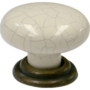 Knopf SP65, Porzellan Altmessing brüniert für Möbel, beige-grau gesprenkelt.